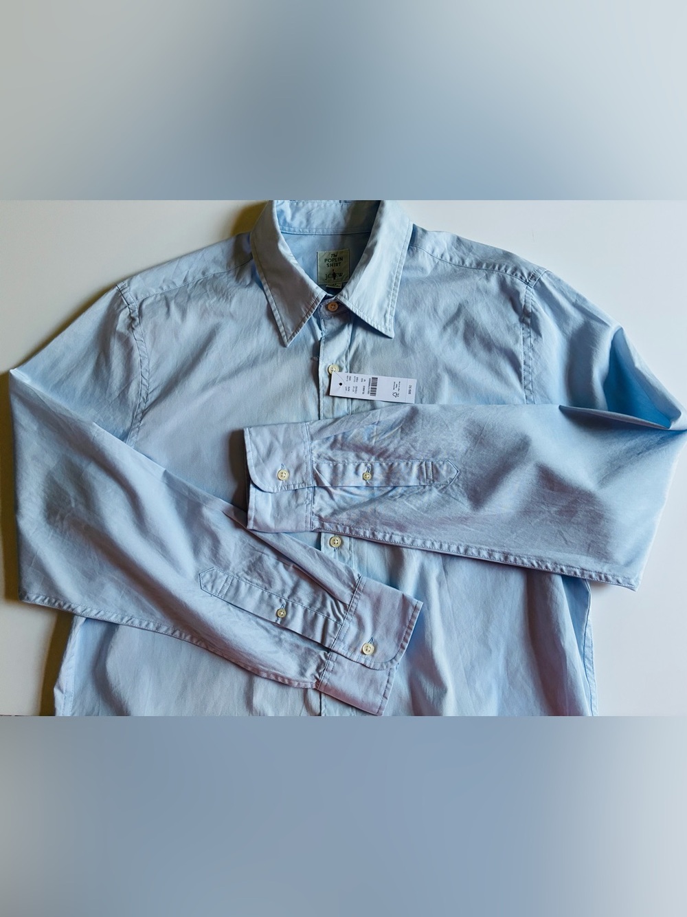 J. Crew Light Blue Men's Poplin shirt with point collar. M. NWT. - Picture 7 of 14
